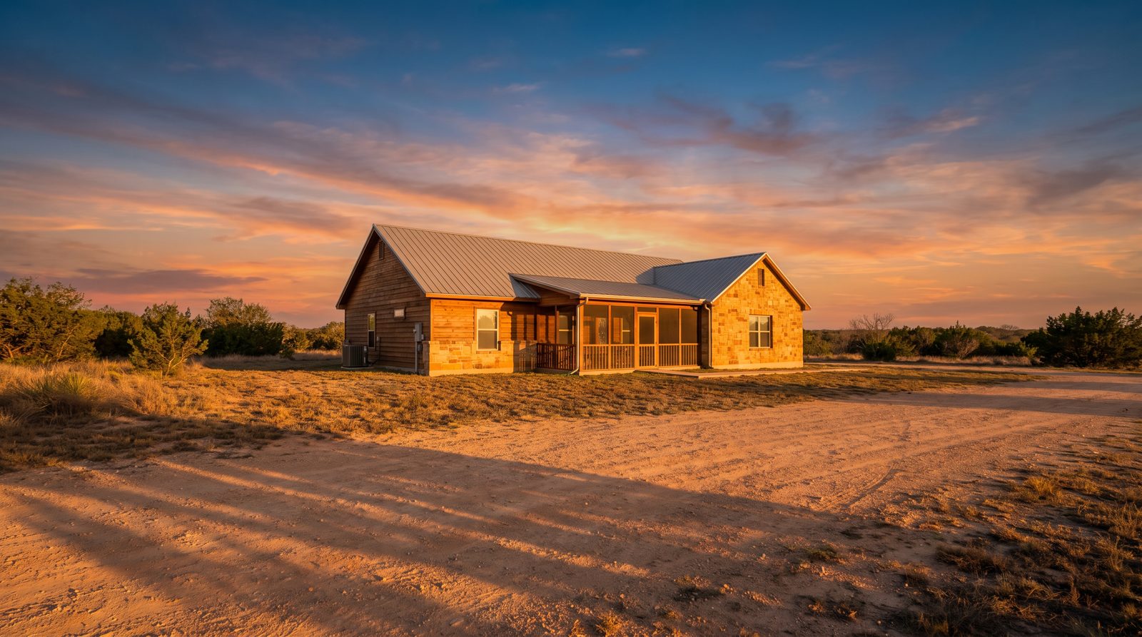 A single-family Texas home at golden hour, representative of income-producing property available through seller financing